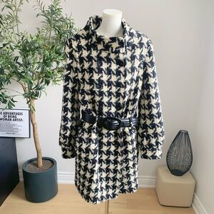 100% Wool Thick Houndstooth Winter Coat M